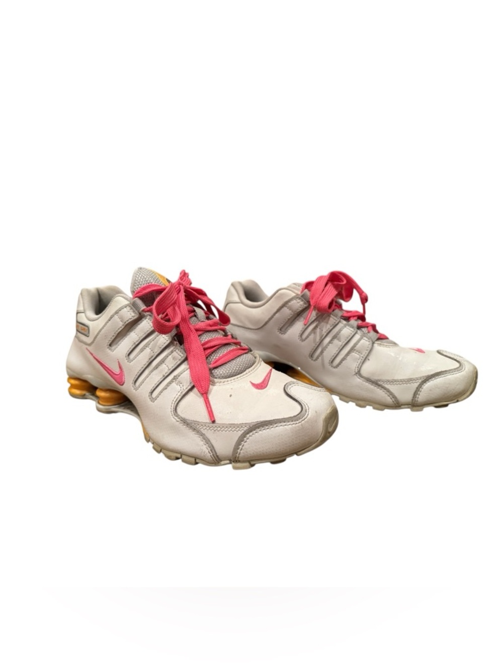 Nike Shox NZ Women’s White Leather Y2K Orange and Pink Lace Up Size 8.5 Sneakers